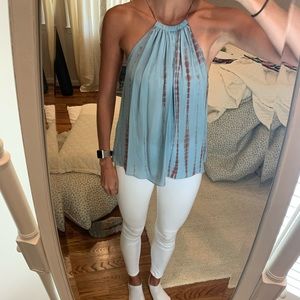 Brown and blue silk top